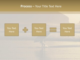 A Surfer Leaves The Surf As The Sun Sets At Polzeath Beach In Cornwall, Uk. PowerPoint Template