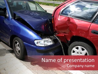 Two Cars Damaged In An Accident PowerPoint Template