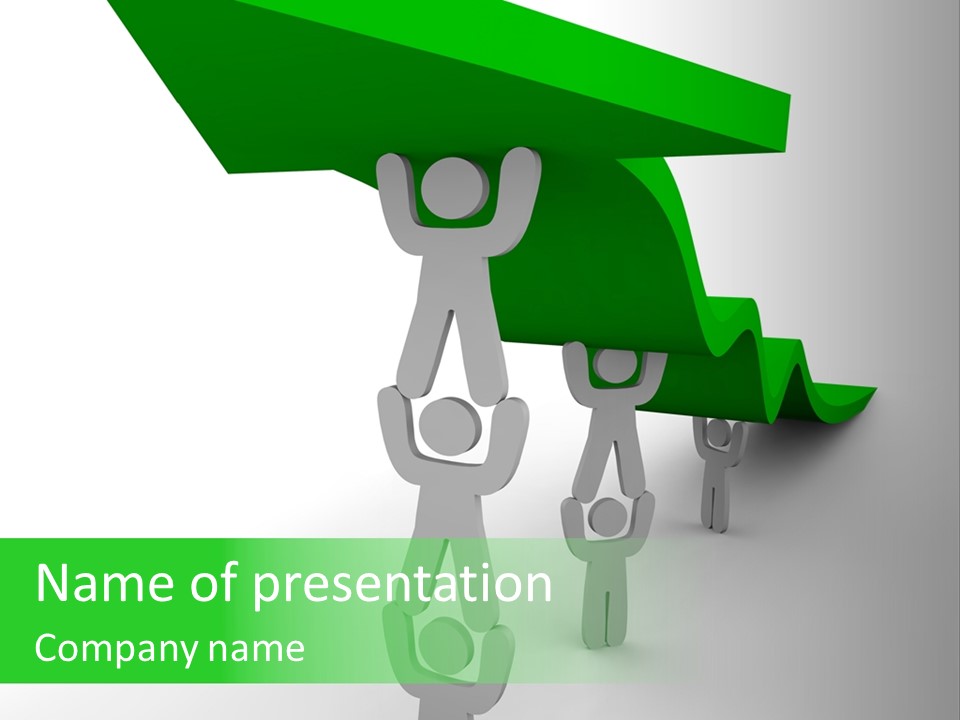 A Group Of People Holding Up A Green Arrow PowerPoint Template