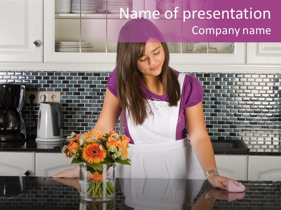 Young Woman Cleaning The Kitchen With A Cloth PowerPoint Template