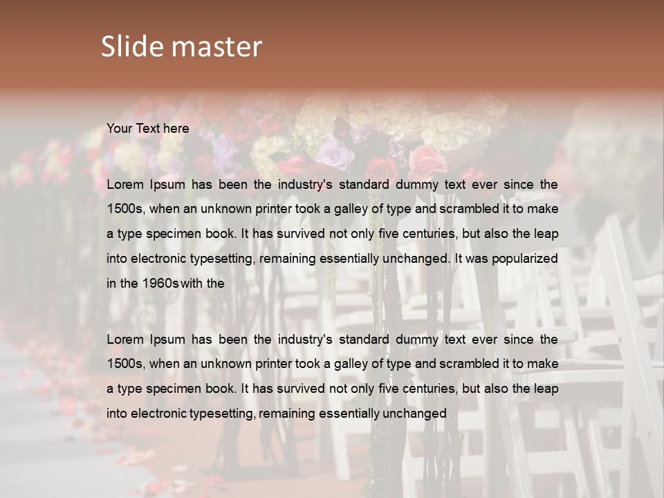 Beautiful Wedding Flower Arrangement Of Seats Along The Aisle PowerPoint Template