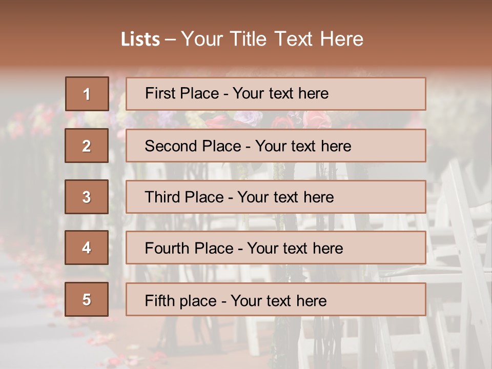 Beautiful Wedding Flower Arrangement Of Seats Along The Aisle PowerPoint Template