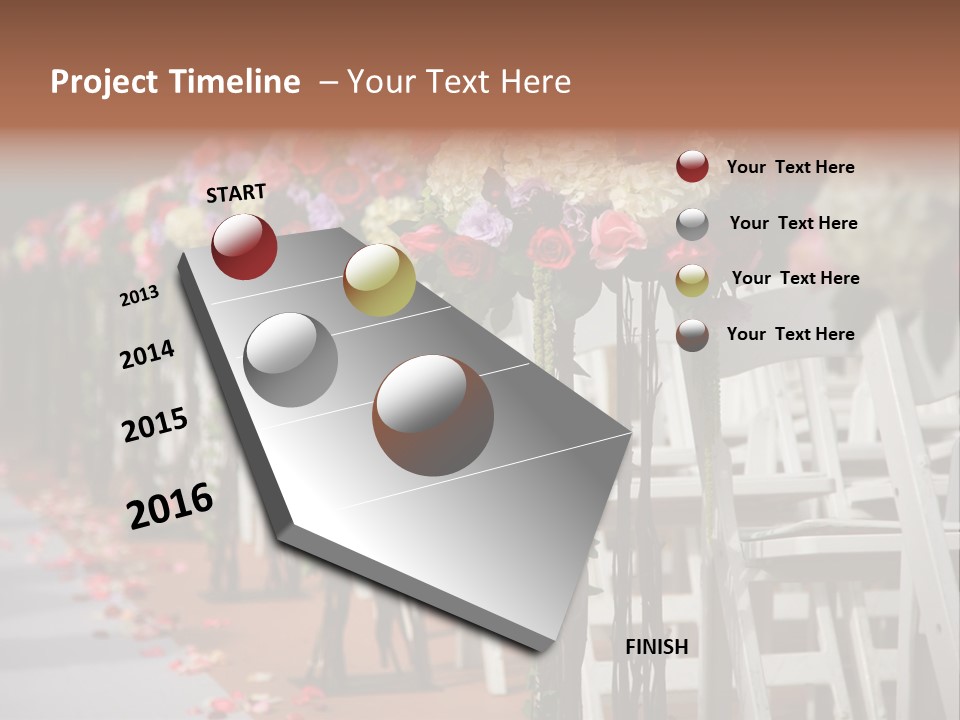 Beautiful Wedding Flower Arrangement Of Seats Along The Aisle PowerPoint Template