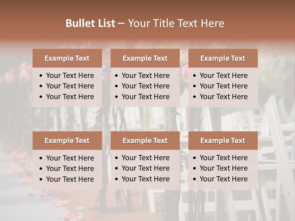 Beautiful Wedding Flower Arrangement Of Seats Along The Aisle PowerPoint Template