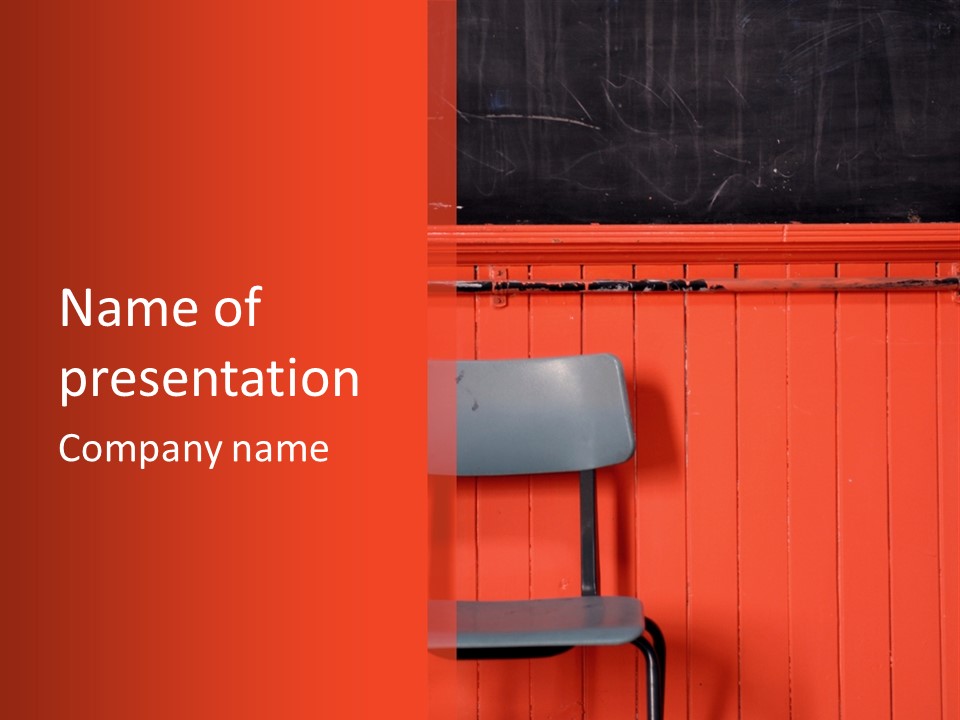 Classic School Chair With Black Board In The Background With Red Painted Wood Paneling PowerPoint Template