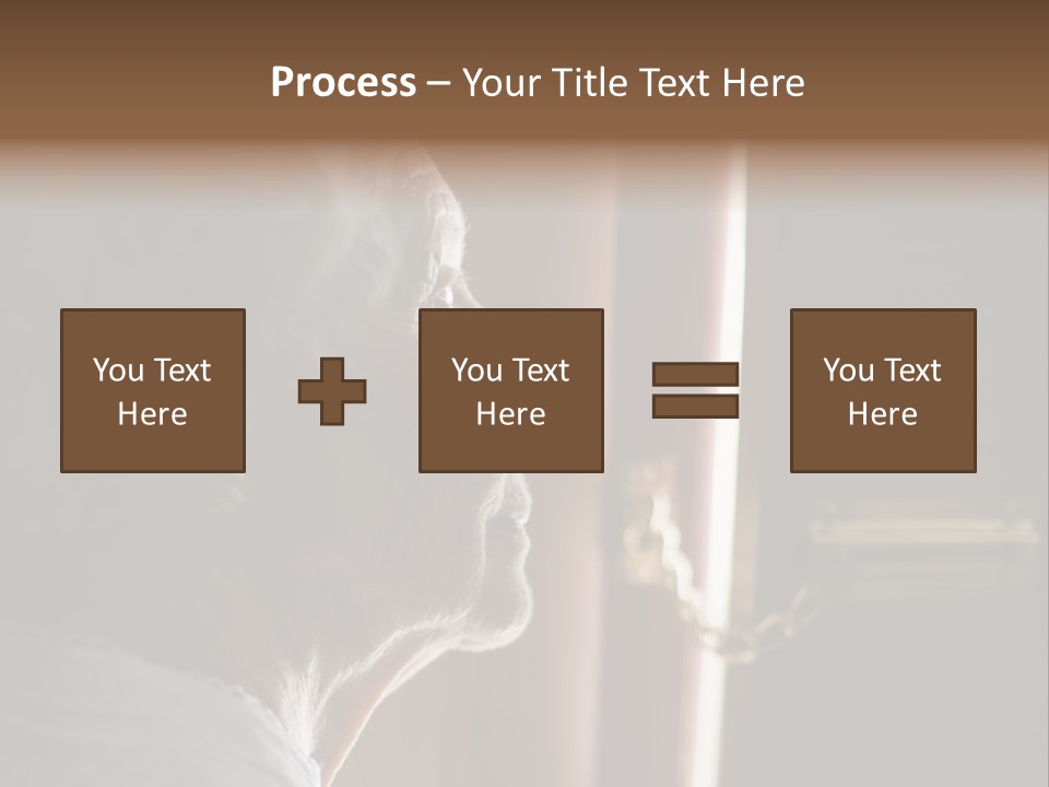 Senior Woman Using A Security Chain On Front Door PowerPoint Template