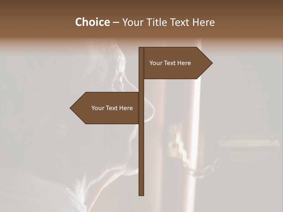 Senior Woman Using A Security Chain On Front Door PowerPoint Template