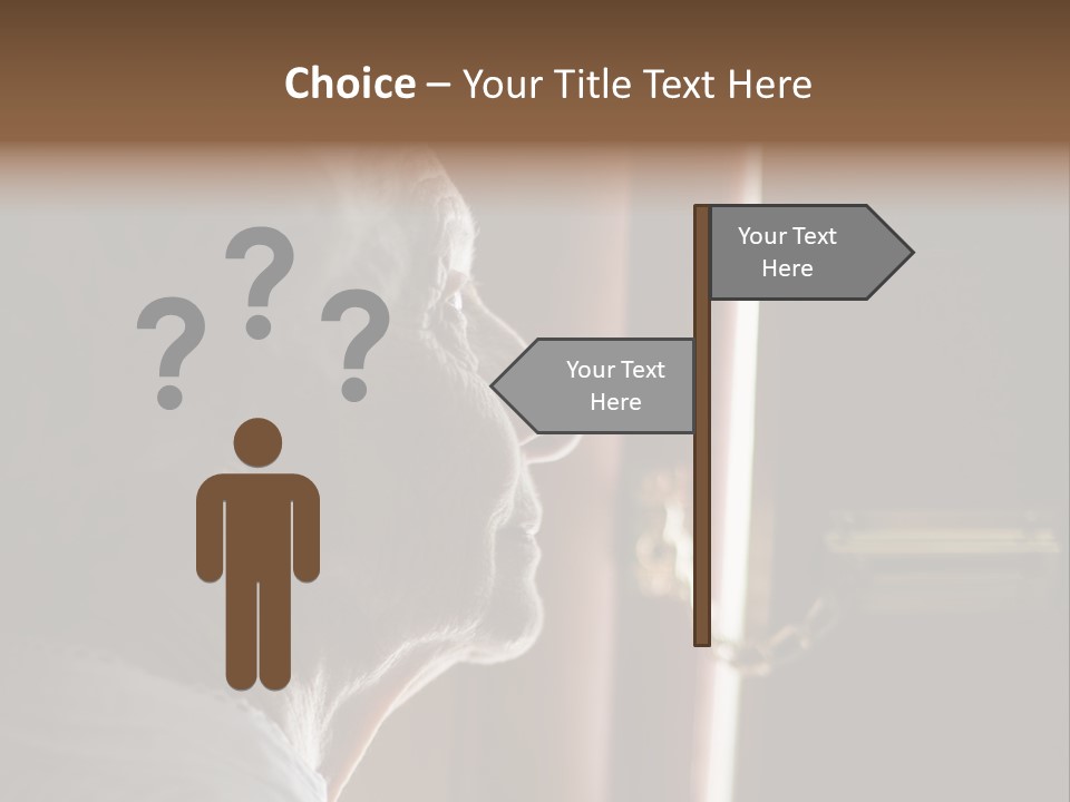 Senior Woman Using A Security Chain On Front Door PowerPoint Template