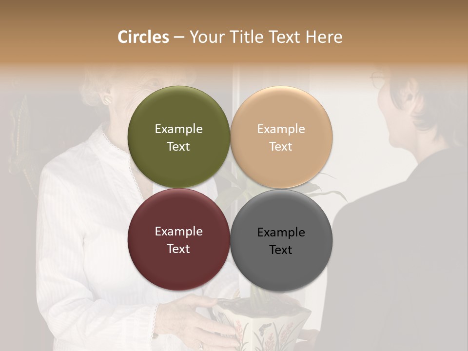 Attractive Senior Woman Receiving Gift Of Bamboo Plant At Front Door PowerPoint Template