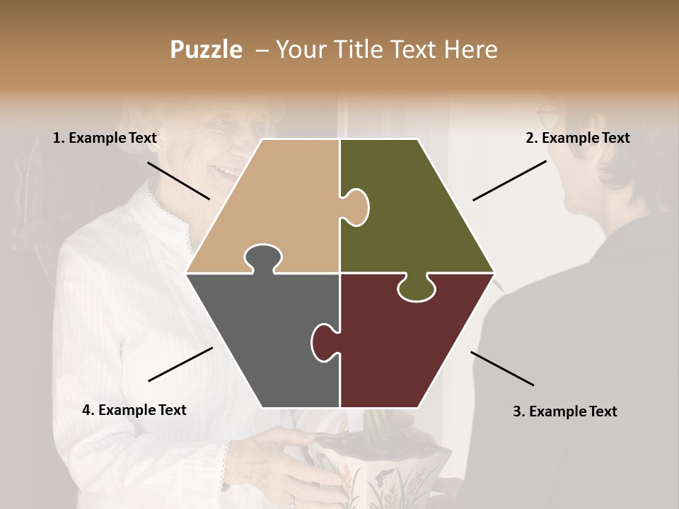 Attractive Senior Woman Receiving Gift Of Bamboo Plant At Front Door PowerPoint Template