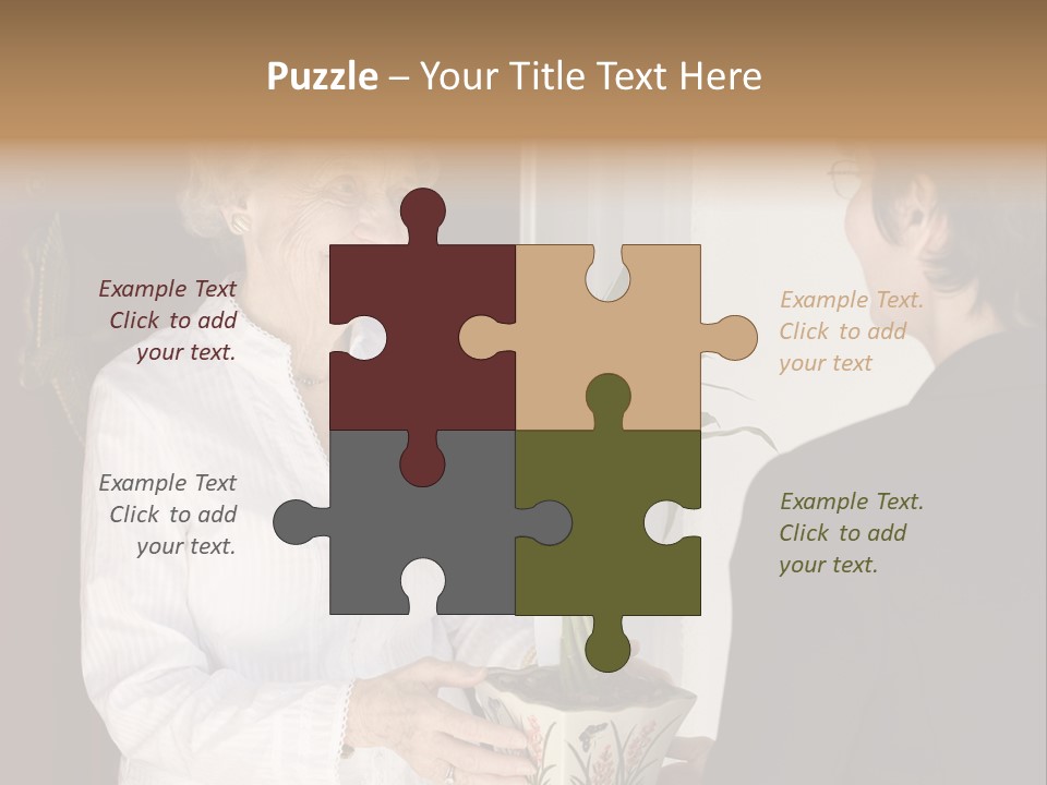 Attractive Senior Woman Receiving Gift Of Bamboo Plant At Front Door PowerPoint Template