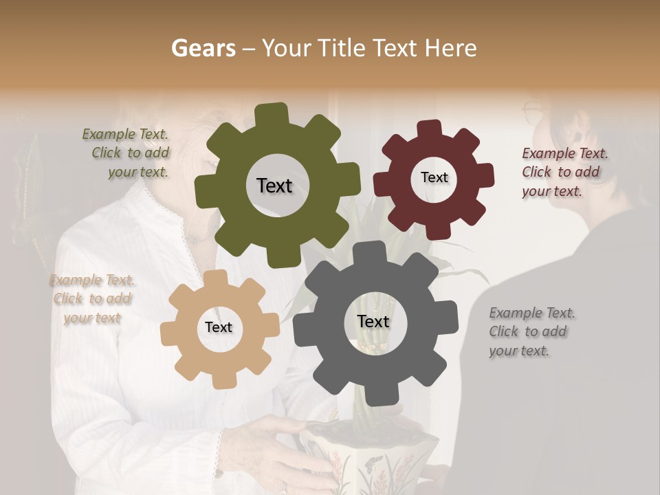 Attractive Senior Woman Receiving Gift Of Bamboo Plant At Front Door PowerPoint Template