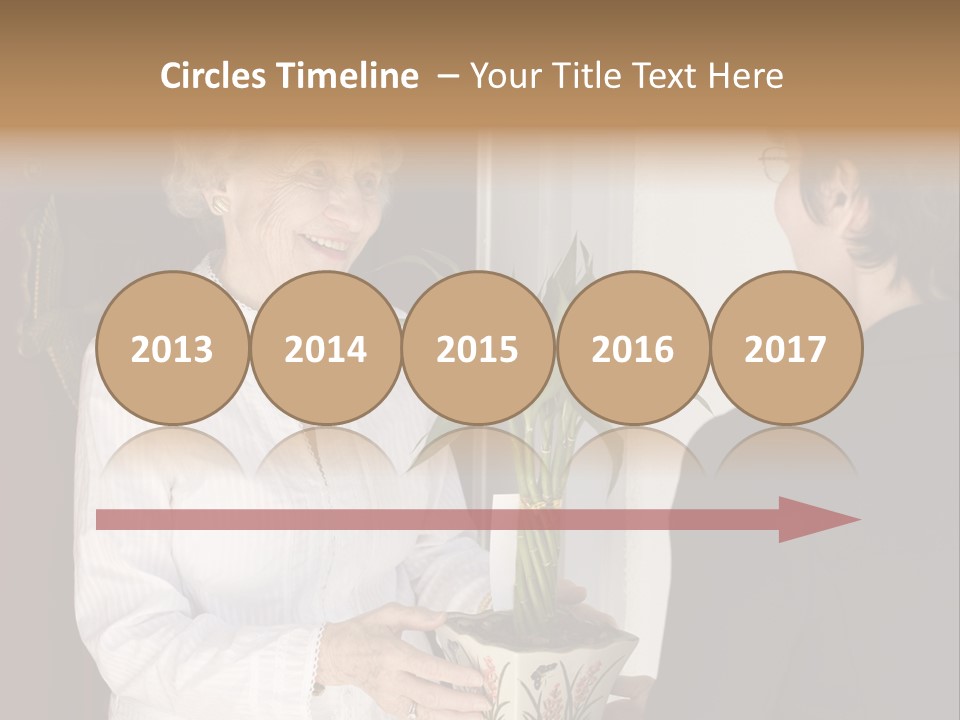 Attractive Senior Woman Receiving Gift Of Bamboo Plant At Front Door PowerPoint Template