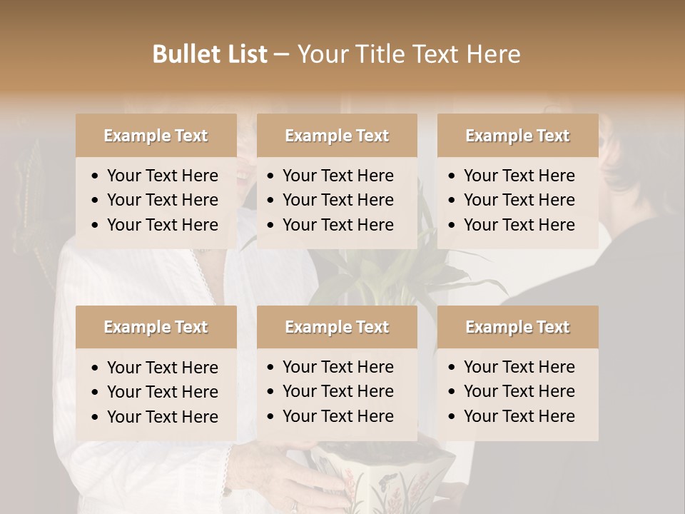 Attractive Senior Woman Receiving Gift Of Bamboo Plant At Front Door PowerPoint Template