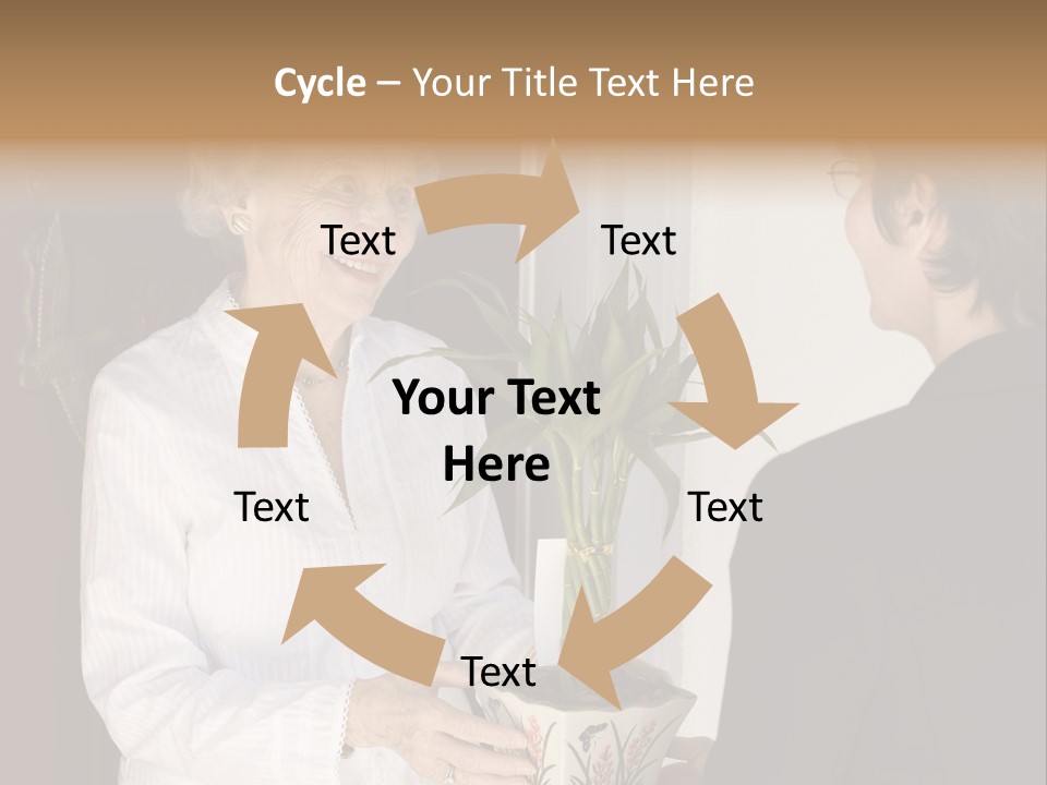 Attractive Senior Woman Receiving Gift Of Bamboo Plant At Front Door PowerPoint Template