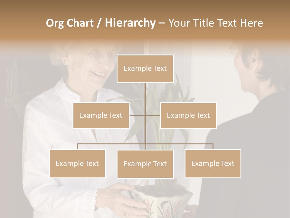 Attractive Senior Woman Receiving Gift Of Bamboo Plant At Front Door PowerPoint Template