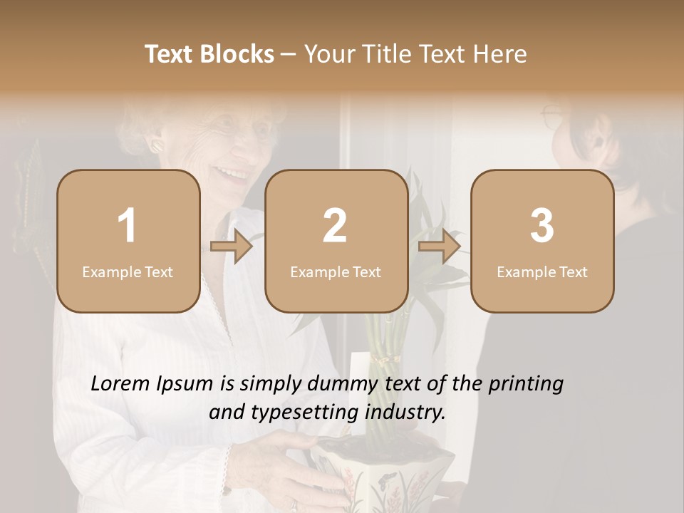 Attractive Senior Woman Receiving Gift Of Bamboo Plant At Front Door PowerPoint Template