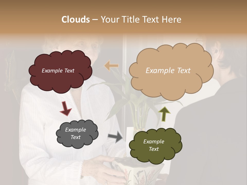 Attractive Senior Woman Receiving Gift Of Bamboo Plant At Front Door PowerPoint Template