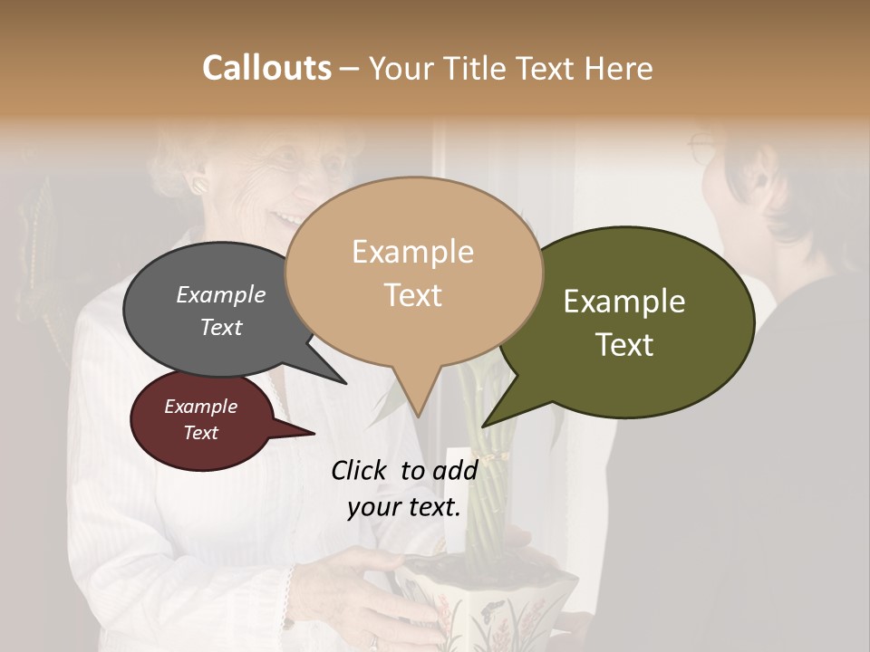 Attractive Senior Woman Receiving Gift Of Bamboo Plant At Front Door PowerPoint Template