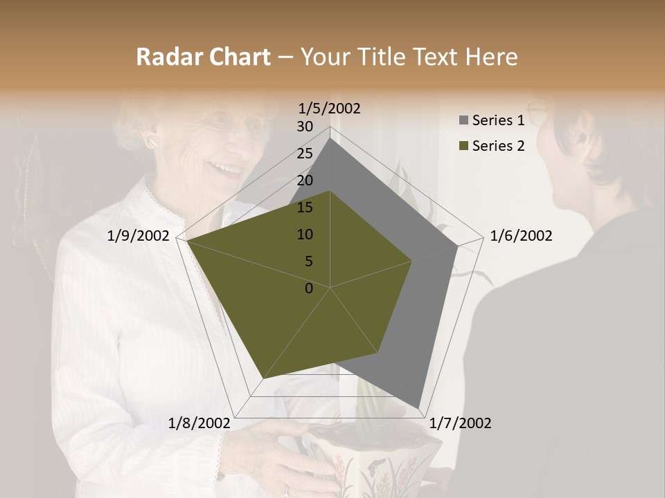 Attractive Senior Woman Receiving Gift Of Bamboo Plant At Front Door PowerPoint Template