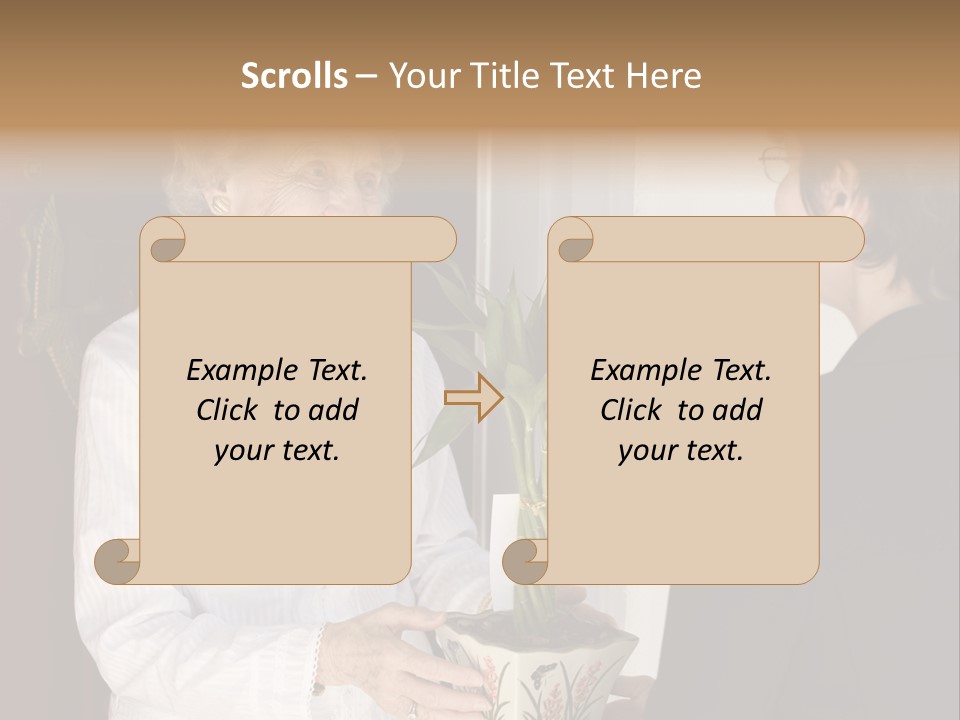 Attractive Senior Woman Receiving Gift Of Bamboo Plant At Front Door PowerPoint Template