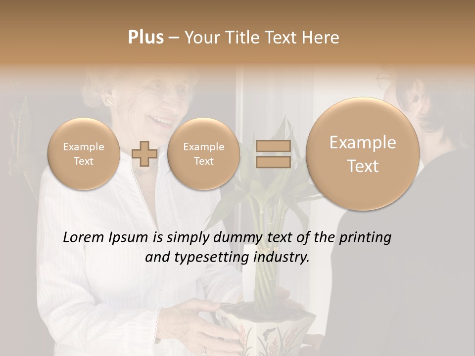 Attractive Senior Woman Receiving Gift Of Bamboo Plant At Front Door PowerPoint Template