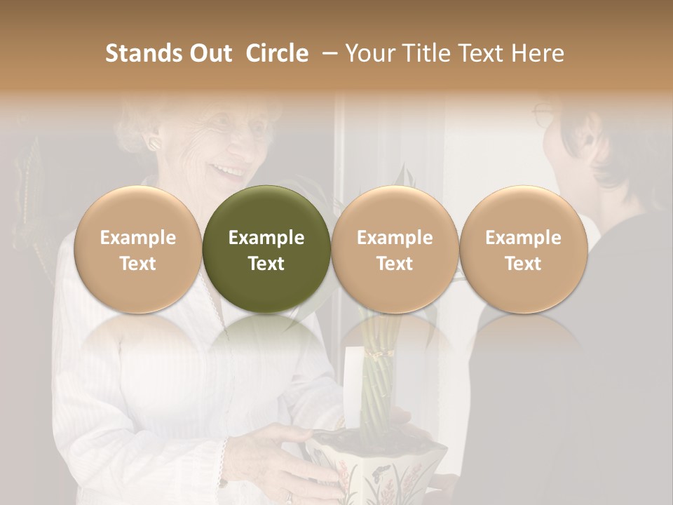 Attractive Senior Woman Receiving Gift Of Bamboo Plant At Front Door PowerPoint Template