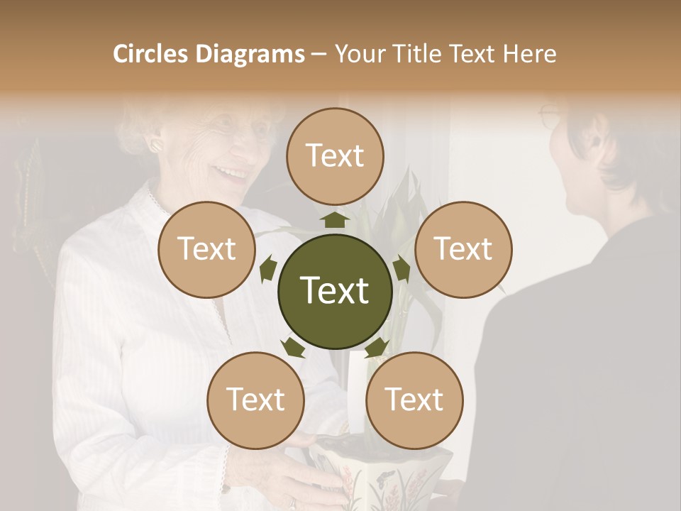 Attractive Senior Woman Receiving Gift Of Bamboo Plant At Front Door PowerPoint Template