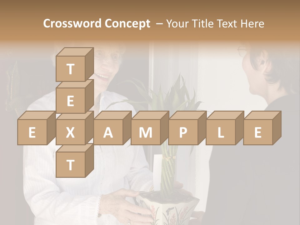 Attractive Senior Woman Receiving Gift Of Bamboo Plant At Front Door PowerPoint Template