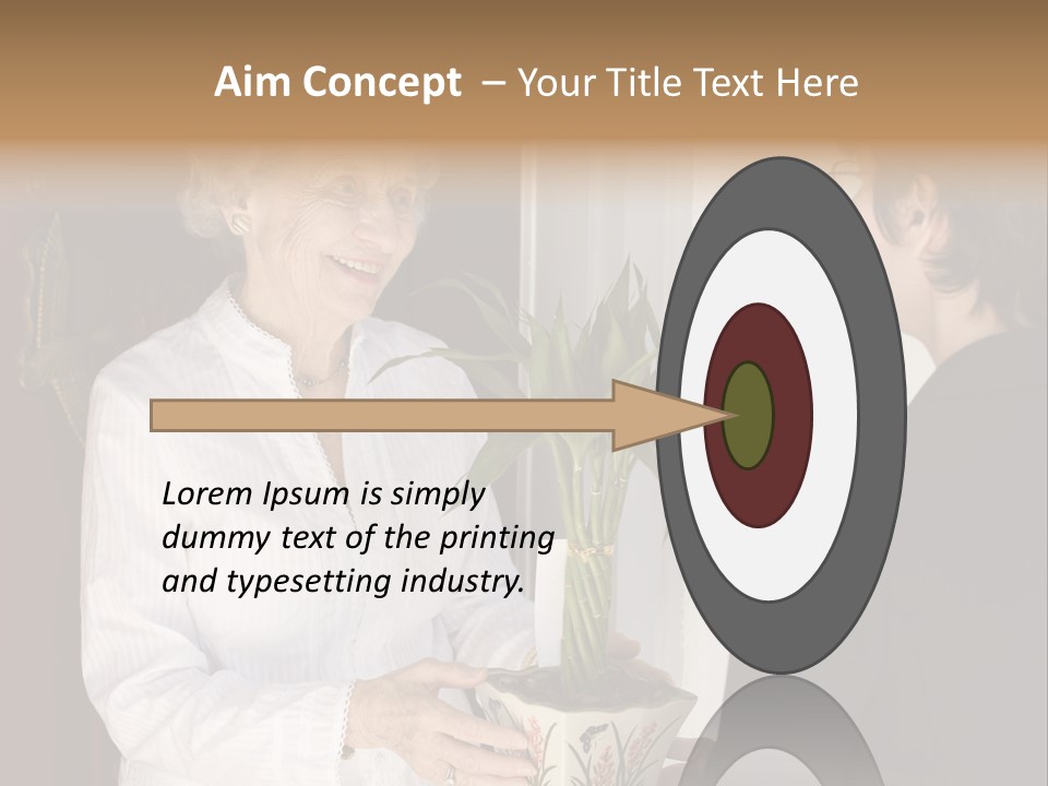 Attractive Senior Woman Receiving Gift Of Bamboo Plant At Front Door PowerPoint Template