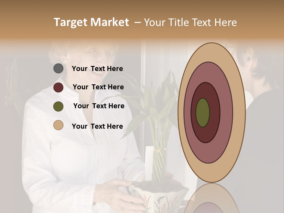 Attractive Senior Woman Receiving Gift Of Bamboo Plant At Front Door PowerPoint Template