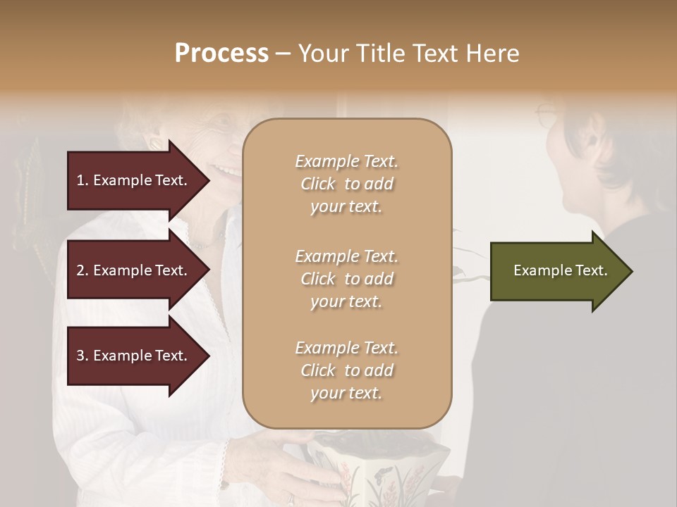 Attractive Senior Woman Receiving Gift Of Bamboo Plant At Front Door PowerPoint Template