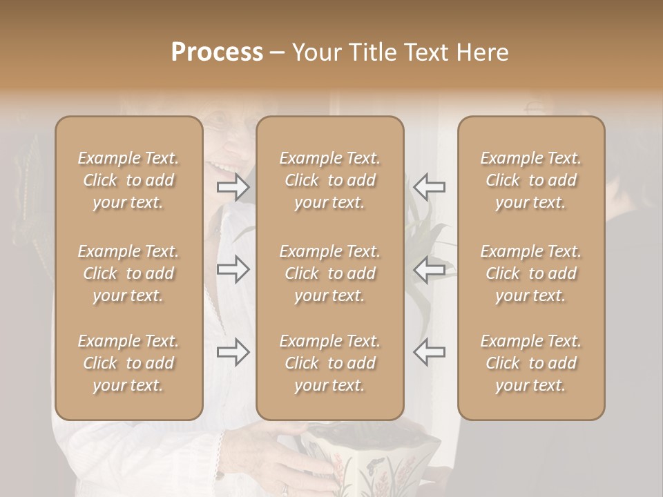 Attractive Senior Woman Receiving Gift Of Bamboo Plant At Front Door PowerPoint Template