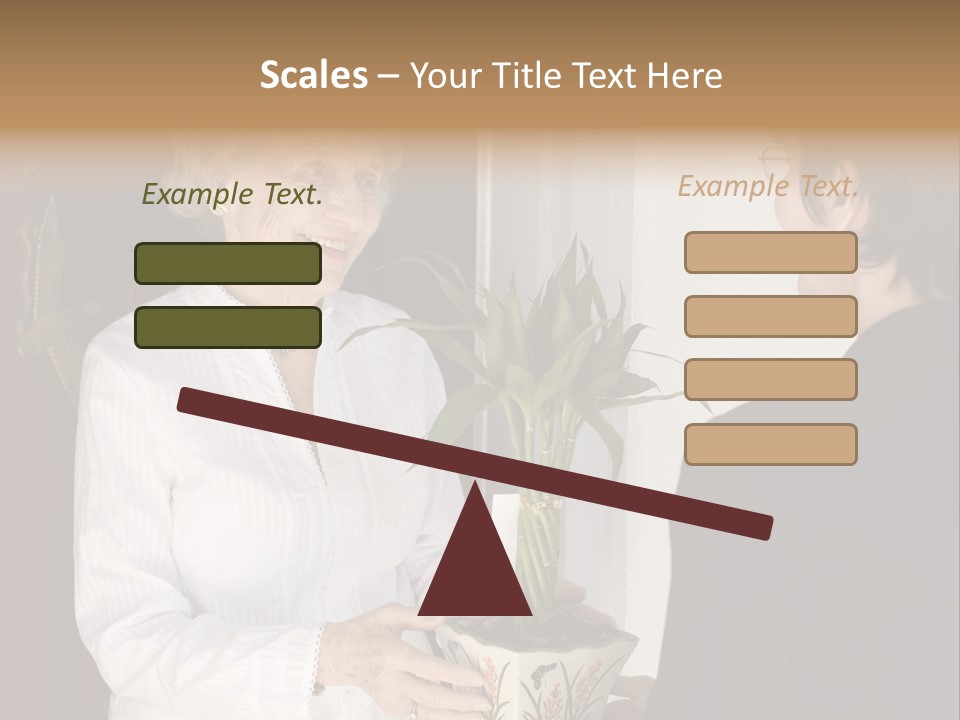 Attractive Senior Woman Receiving Gift Of Bamboo Plant At Front Door PowerPoint Template