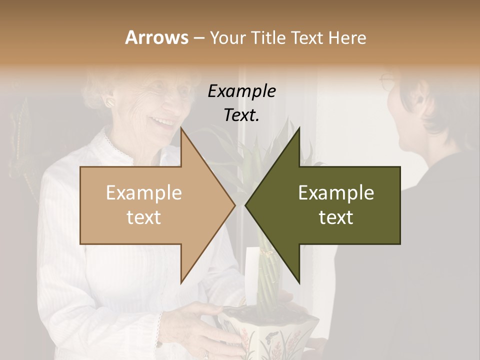 Attractive Senior Woman Receiving Gift Of Bamboo Plant At Front Door PowerPoint Template