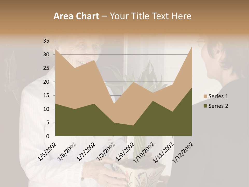 Attractive Senior Woman Receiving Gift Of Bamboo Plant At Front Door PowerPoint Template