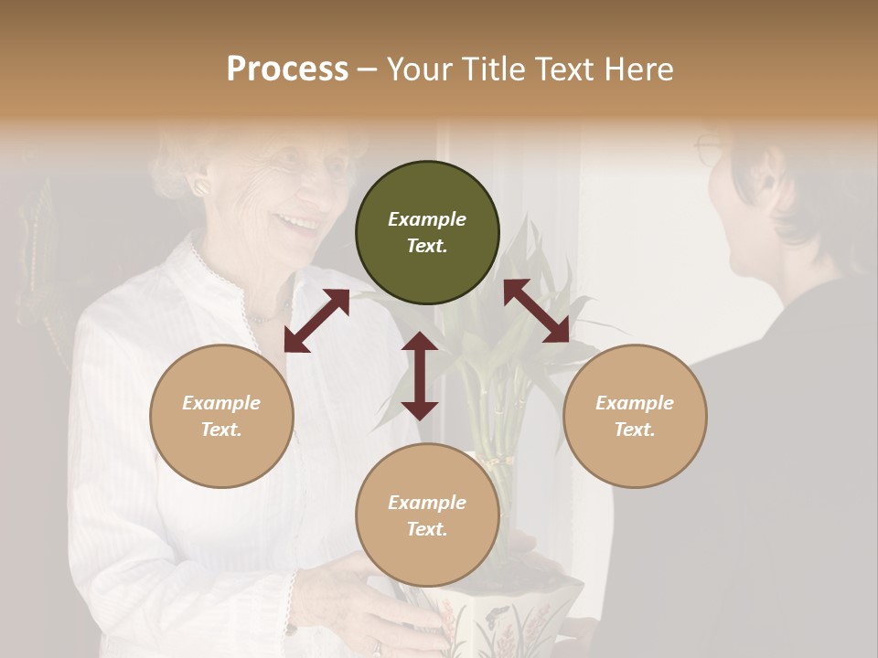 Attractive Senior Woman Receiving Gift Of Bamboo Plant At Front Door PowerPoint Template