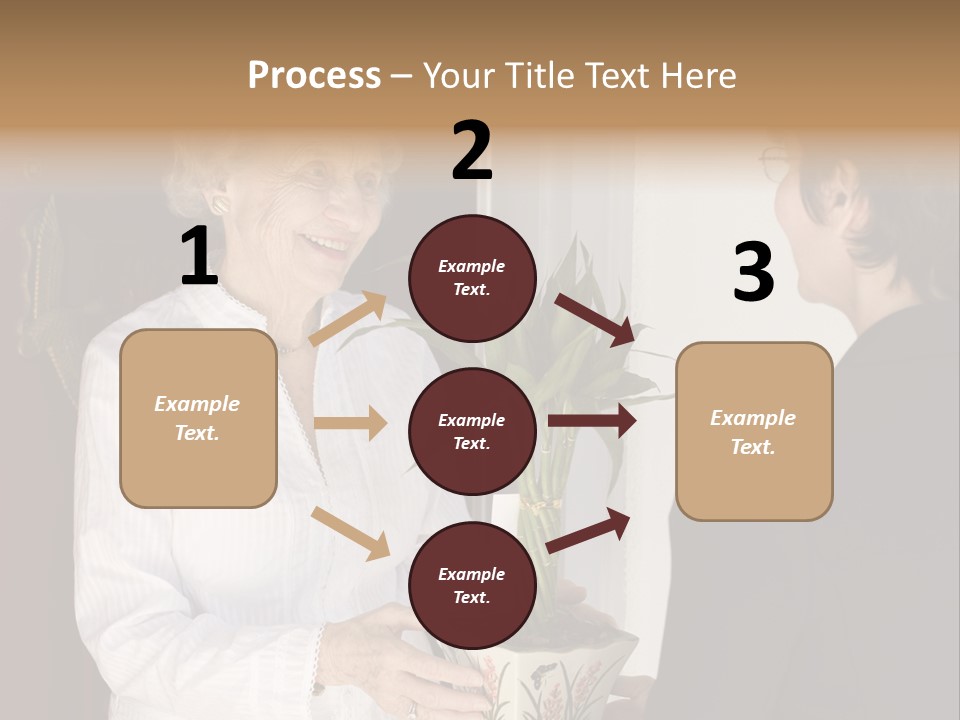 Attractive Senior Woman Receiving Gift Of Bamboo Plant At Front Door PowerPoint Template