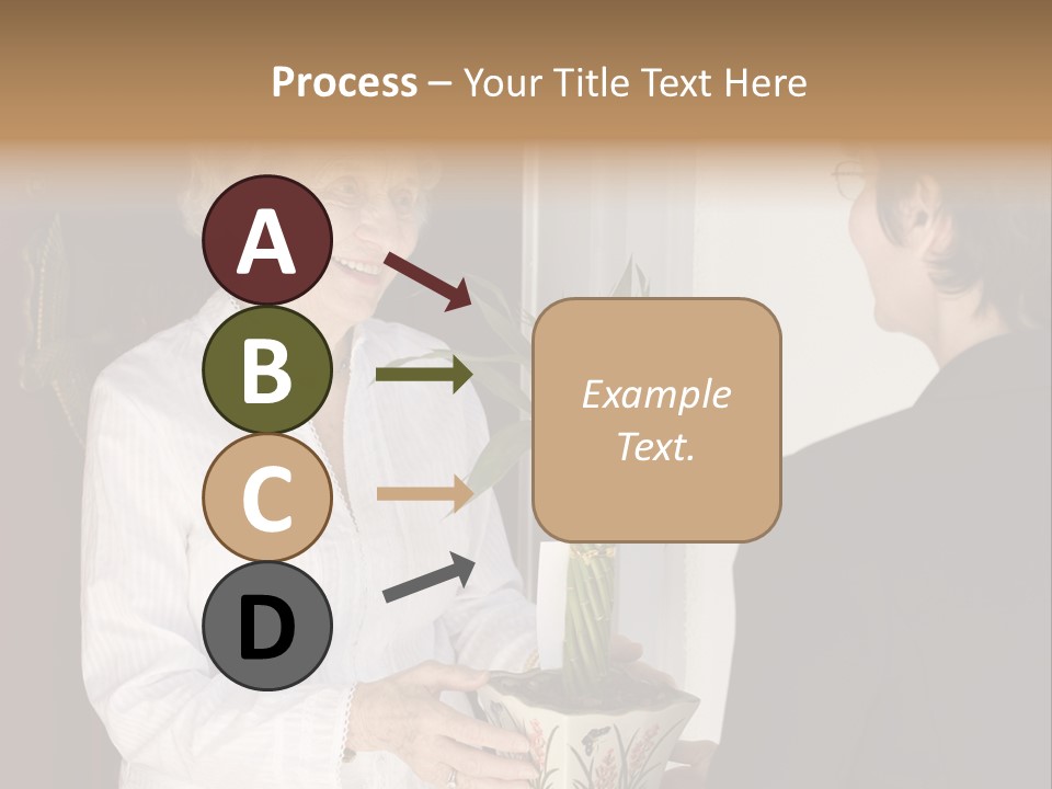 Attractive Senior Woman Receiving Gift Of Bamboo Plant At Front Door PowerPoint Template