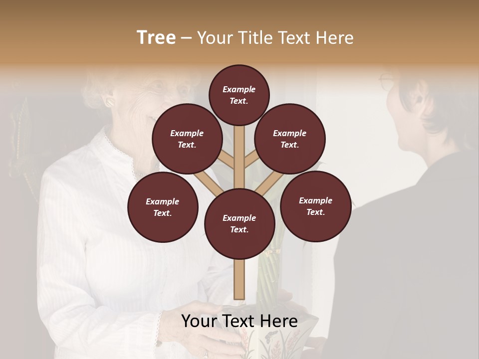 Attractive Senior Woman Receiving Gift Of Bamboo Plant At Front Door PowerPoint Template