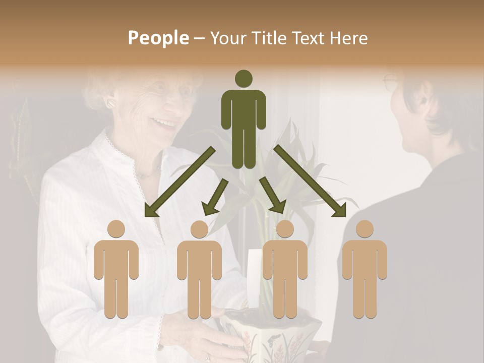 Attractive Senior Woman Receiving Gift Of Bamboo Plant At Front Door PowerPoint Template