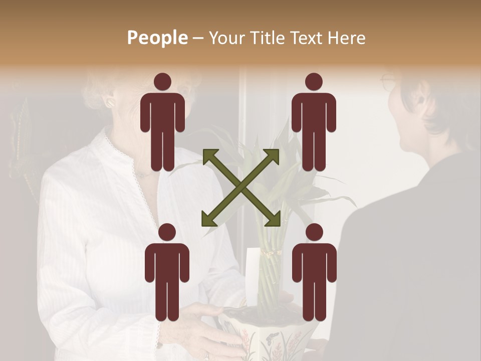 Attractive Senior Woman Receiving Gift Of Bamboo Plant At Front Door PowerPoint Template