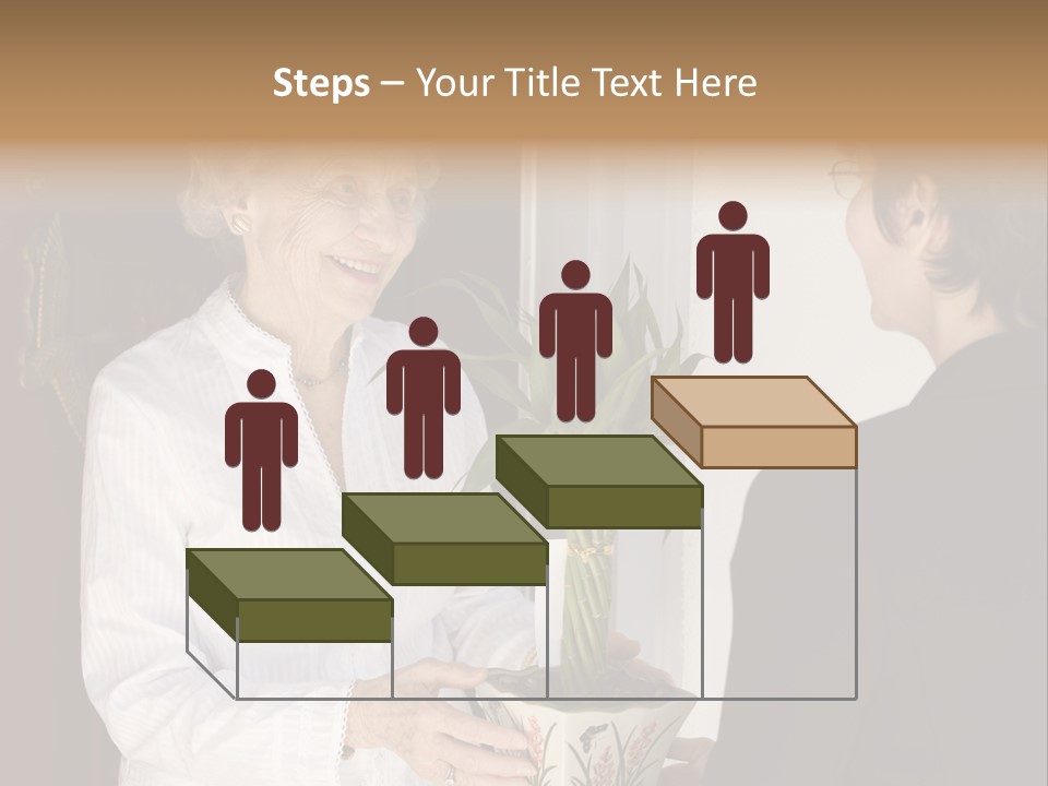 Attractive Senior Woman Receiving Gift Of Bamboo Plant At Front Door PowerPoint Template