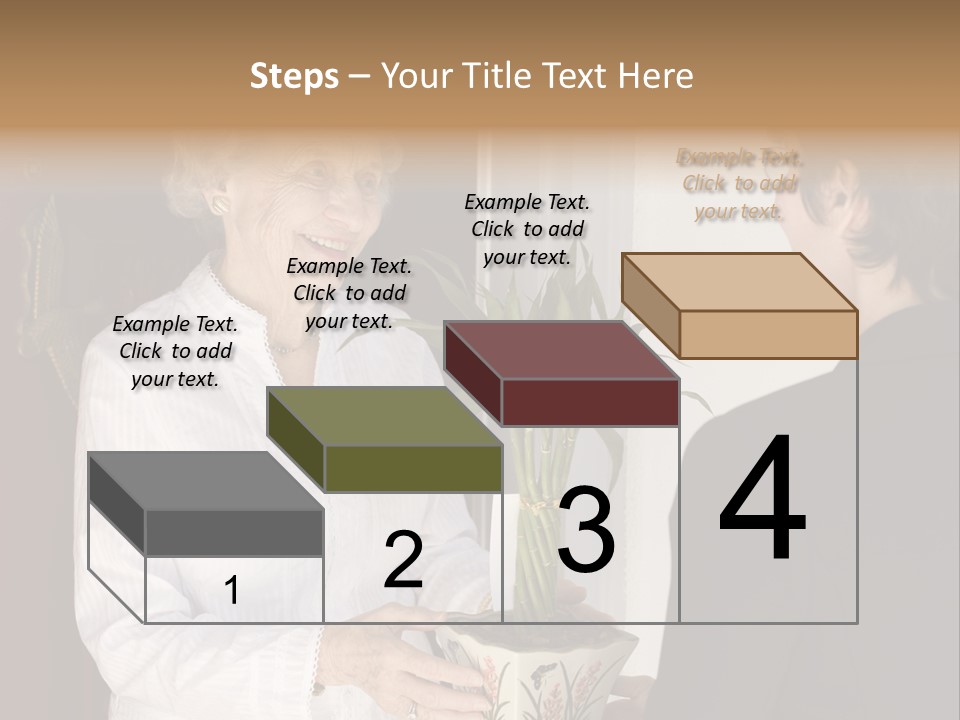 Attractive Senior Woman Receiving Gift Of Bamboo Plant At Front Door PowerPoint Template