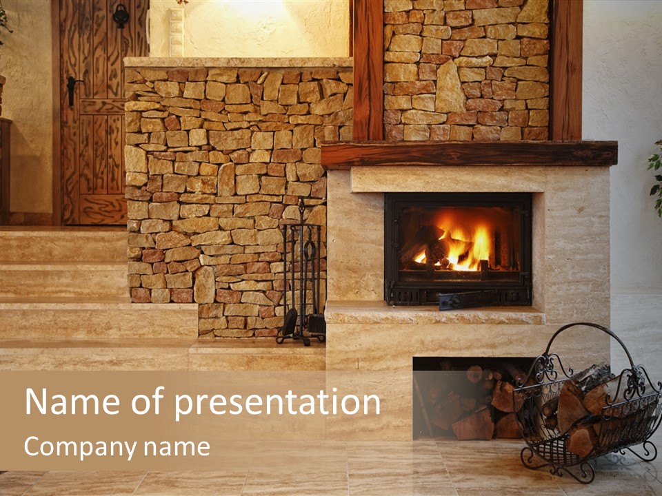 Fire Place In Living Room PowerPoint Template