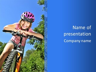 Portrait Of A Teenage Girl On A Bicycle In Summer Park Outdoors PowerPoint Template
