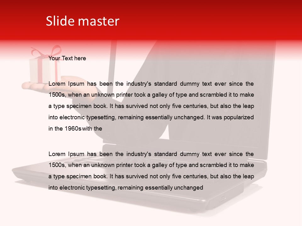 A Person Holding A Present In Front Of A Laptop PowerPoint Template