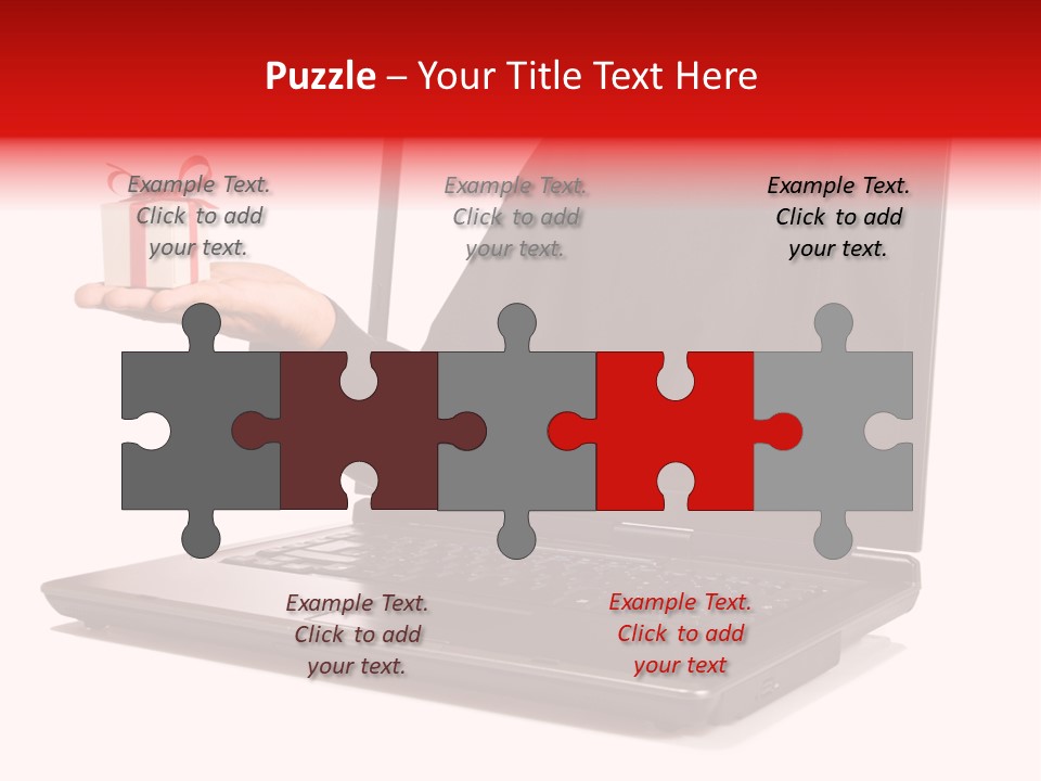 A Person Holding A Present In Front Of A Laptop PowerPoint Template