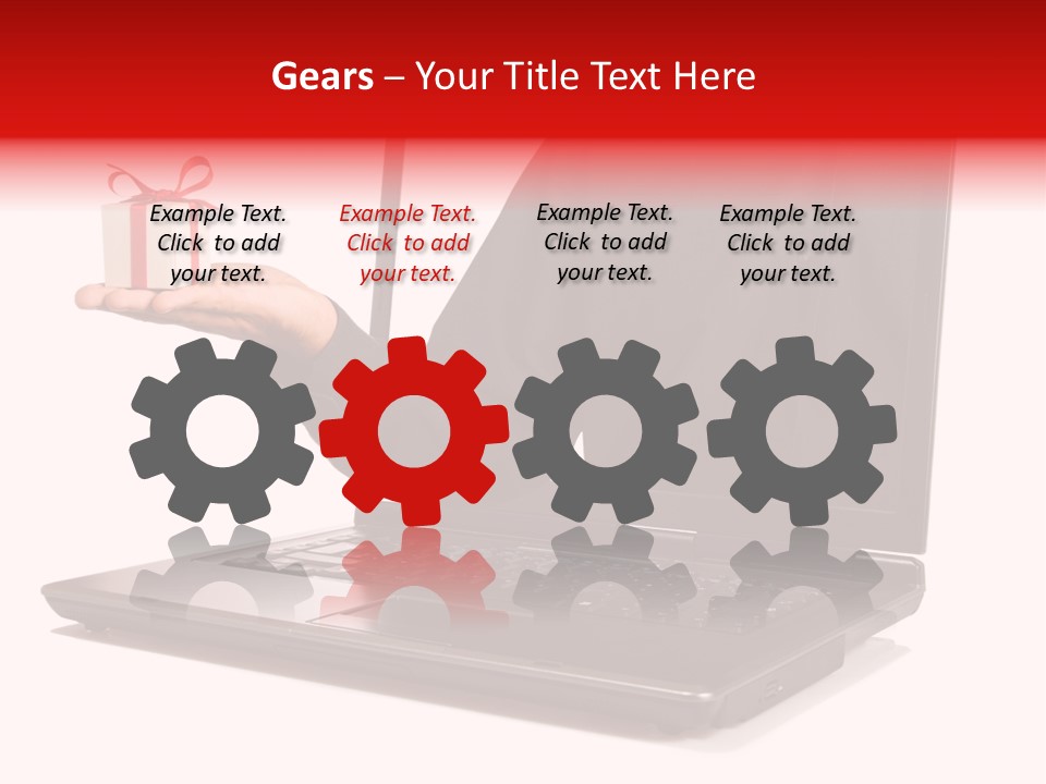 A Person Holding A Present In Front Of A Laptop PowerPoint Template