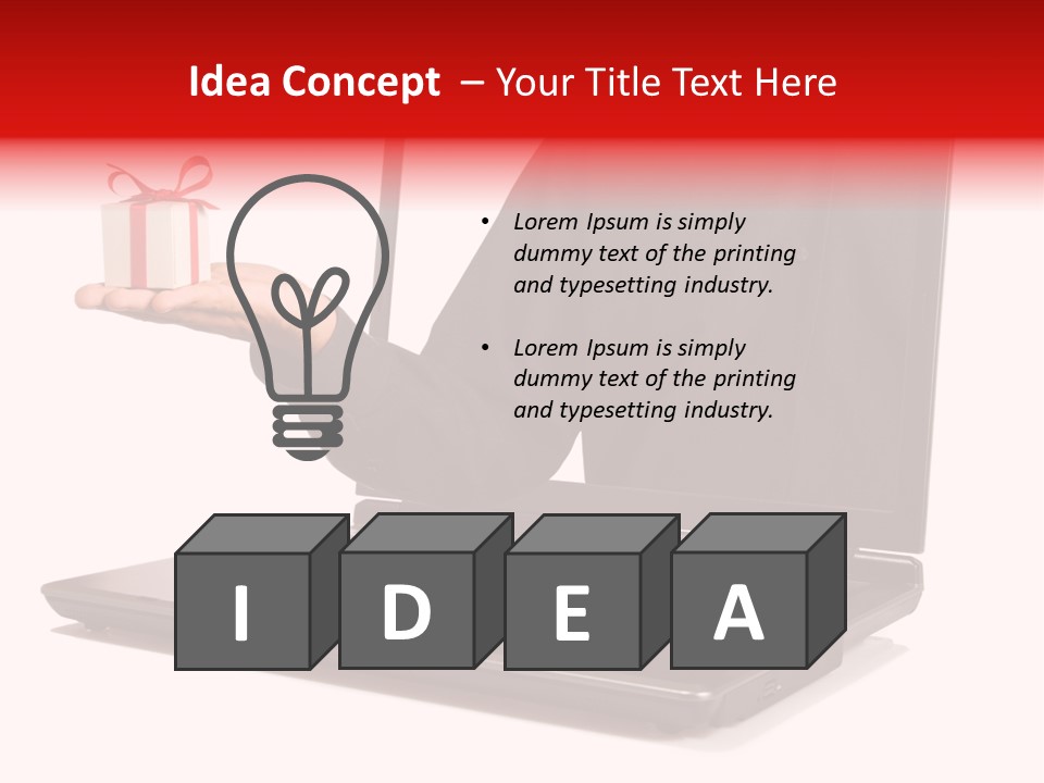 A Person Holding A Present In Front Of A Laptop PowerPoint Template